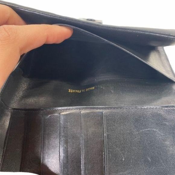 Authentic Chanel Wallet Long Black Caviar Skin Leather GG Vintage On Sale - Picture 7 of 11